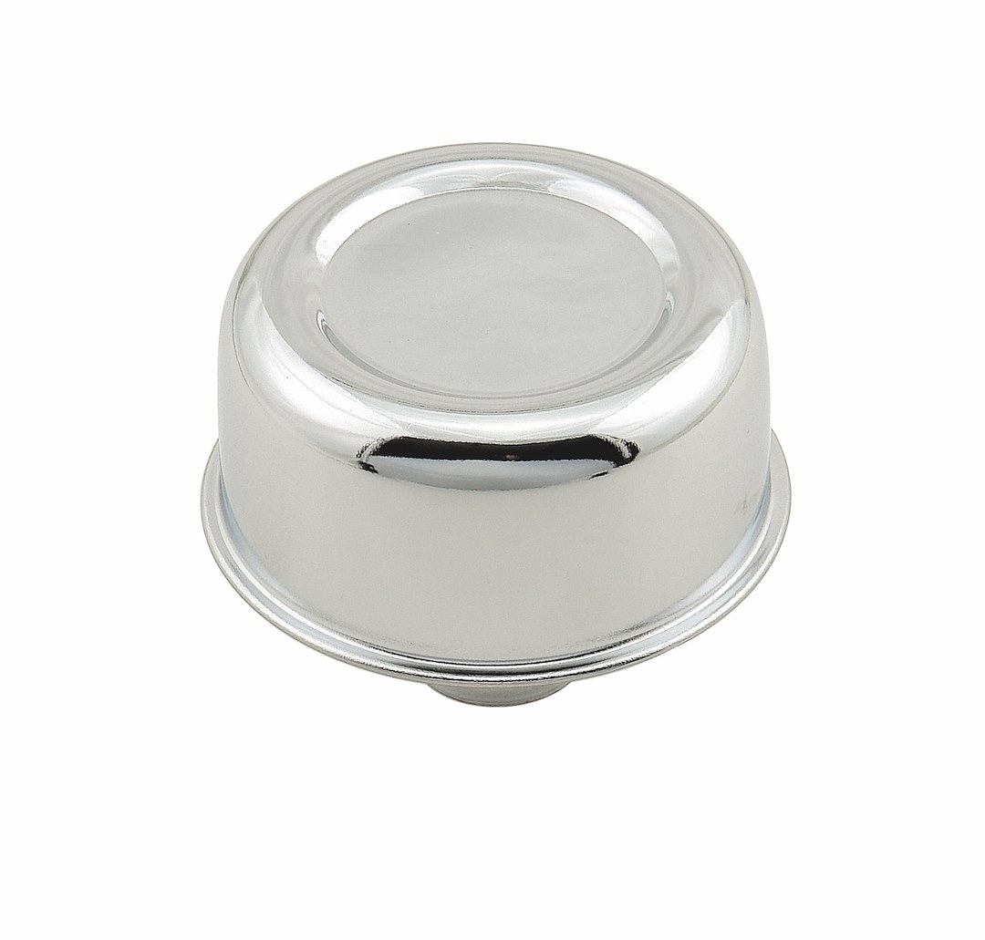 Mr. Gasket Crankcase Breather Cap, Round, 2-1/8 Inch Tall X 2-1/2 Inch Diameter, Push IN, Chrome, With Grommet – 2056