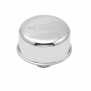 Mr. Gasket Crankcase Breather Cap, Round, 2-1/8 Inch Tall X 2-1/2 Inch Diameter, Push IN, Chrome, With Grommet – 2068