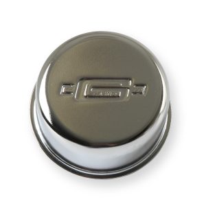 Mr. Gasket Crankcase Breather Cap, Round, 2-1/8 Inch Tall X 2-1/2 Inch Diameter, Push IN, Chrome, With Grommet – 2068