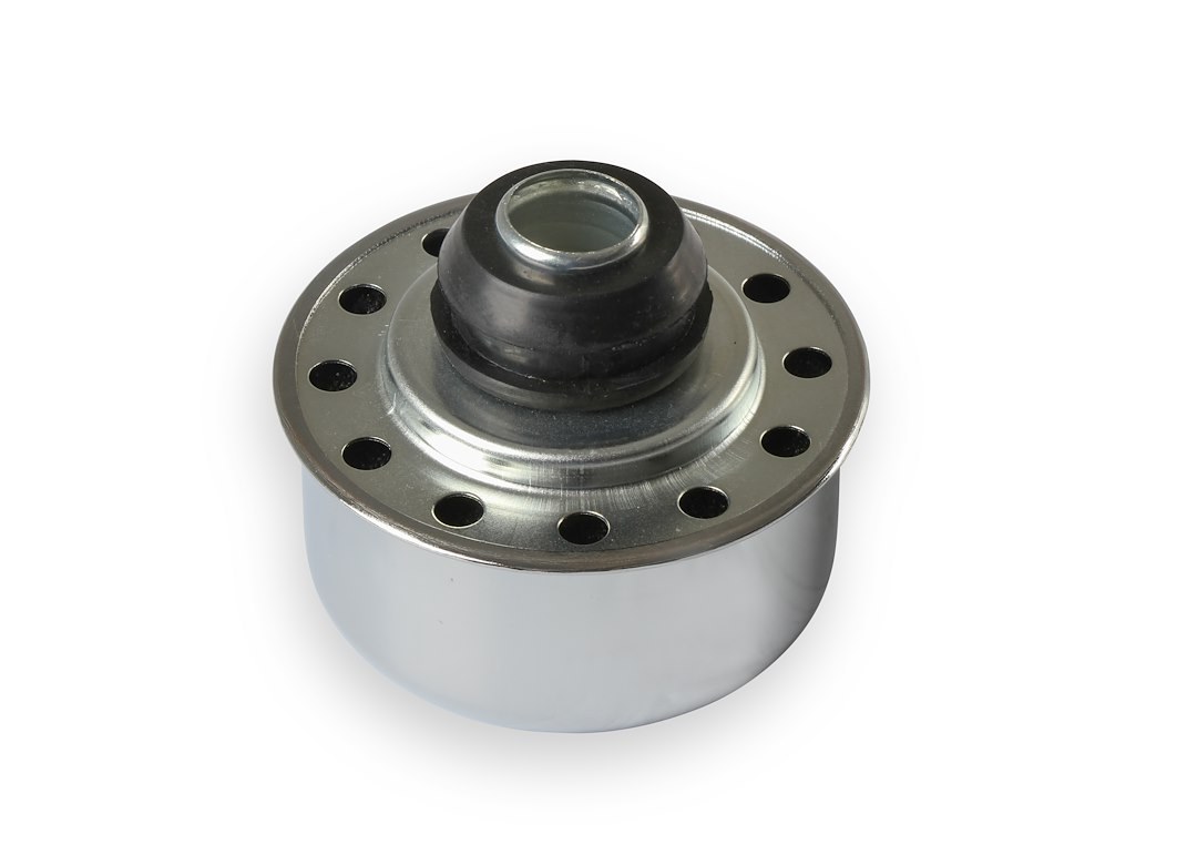 Mr. Gasket Crankcase Breather Cap, Round, 2-1/8 Inch Tall X 2-1/2 Inch Diameter, Push IN, Chrome, With Grommet – 2068