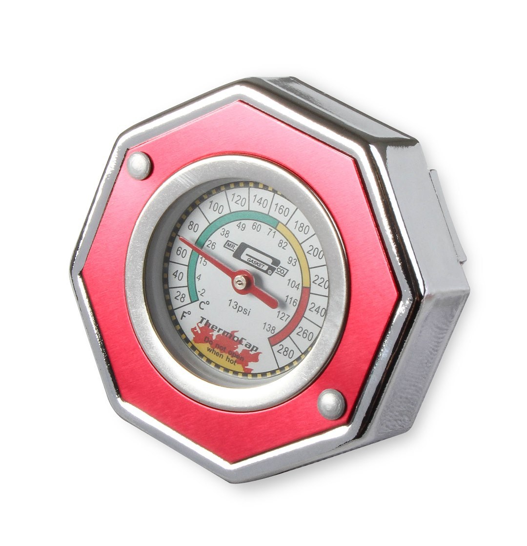 Mr. Gasket Radiator Cap, 13 PSI Max Pressure, Octagon, Red Anodized, Aluminum – 2470R