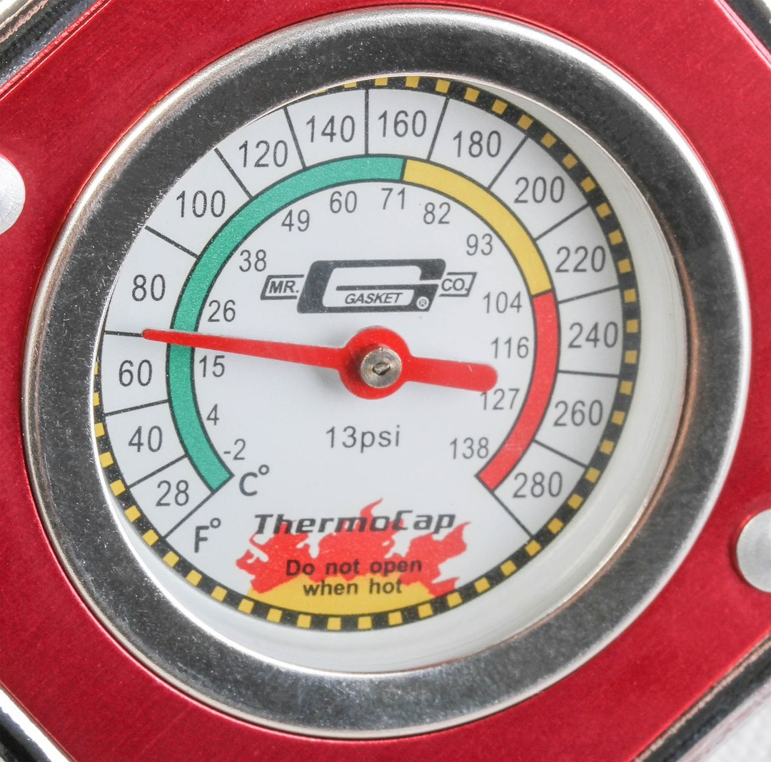 Mr. Gasket Radiator Cap, 13 PSI Max Pressure, Octagon, Red Anodized, Aluminum – 2470R