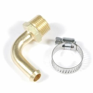 Mr. Gasket Adapter Fitting, Low-Loss, 90 Degree, 3/8 Inch Hose Barb to 3/8 Inch NPT Male, Brass, Single – 2966
