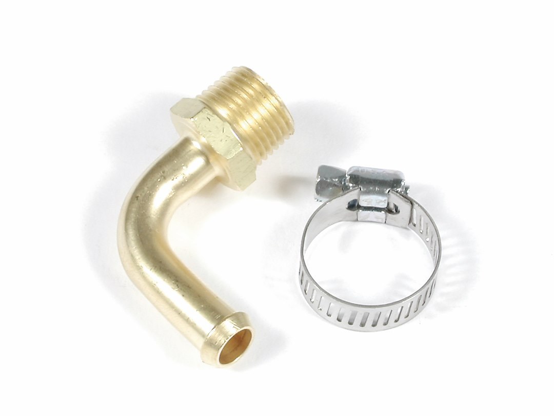 Mr. Gasket Adapter Fitting, Low-Loss, 90 Degree, 3/8 Inch Hose Barb to 3/8 Inch NPT Male, Brass, Single – 2966
