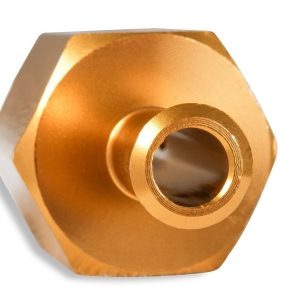 Mr. Gasket Fuel Pressure Gauge Fitting, 3/8 Inch Hose Barb to 3/8 Inch Hose Barb, Straight, 1/8 Inch NPT Side Port, Anodized, Gold, Aluminum – 2975
