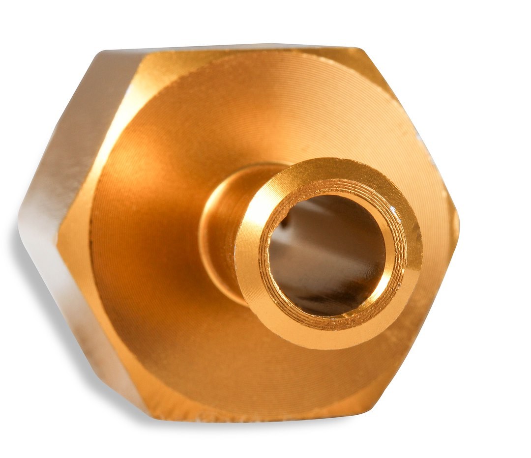Mr. Gasket Fuel Pressure Gauge Fitting, 3/8 Inch Hose Barb to 3/8 Inch Hose Barb, Straight, 1/8 Inch NPT Side Port, Anodized, Gold, Aluminum – 2975