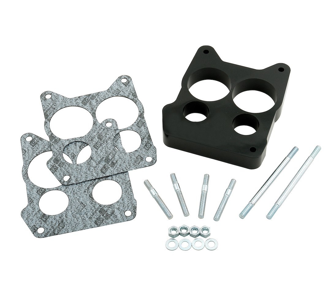 Mr. Gasket Carburetor Spacer, For Use with Holley/ Carter/ Quadra-Jet Carburetors, 4 Hole Center, 1 Inch Thick, Black, Phenolic – 3406