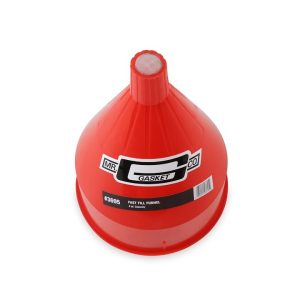 Mr. Gasket Funnel, Round, 6 Quart Capacity, Red, Plastic, With Built-IN Brass Screen – 3695