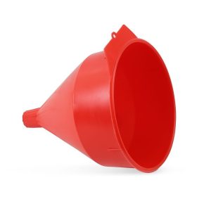 Mr. Gasket Funnel, Round, 6 Quart Capacity, Red, Plastic, With Built-IN Brass Screen – 3695