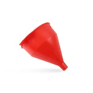 Mr. Gasket Funnel, Round, 6 Quart Capacity, Red, Plastic, With Built-IN Brass Screen – 3695