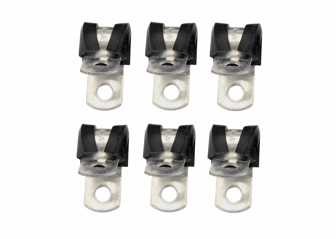 Mr. Gasket Brake Line Mounting Clamp, 3/16 Inch, Steel Strap with Rubber Center, Silver with Black Insulator, Set of 6 – 3770G
