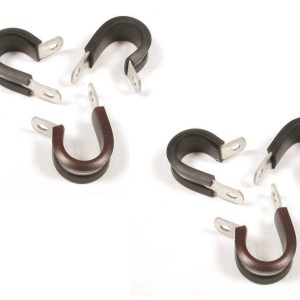 Mr. Gasket Brake Line Mounting Clamp, 3/8 Inch, Steel Strap with Rubber Center, Silver with Black Insulator, Set of 6 – 3772G