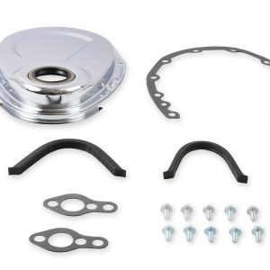 Mr. Gasket Timing Cover, One Piece Style, Chrome Plated, Steel, With Gaskets, With Bolts – 4590