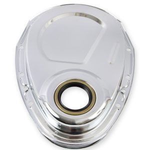 Mr. Gasket Timing Cover, One Piece Style, Chrome Plated, Steel, With Gaskets, With Bolts – 4590