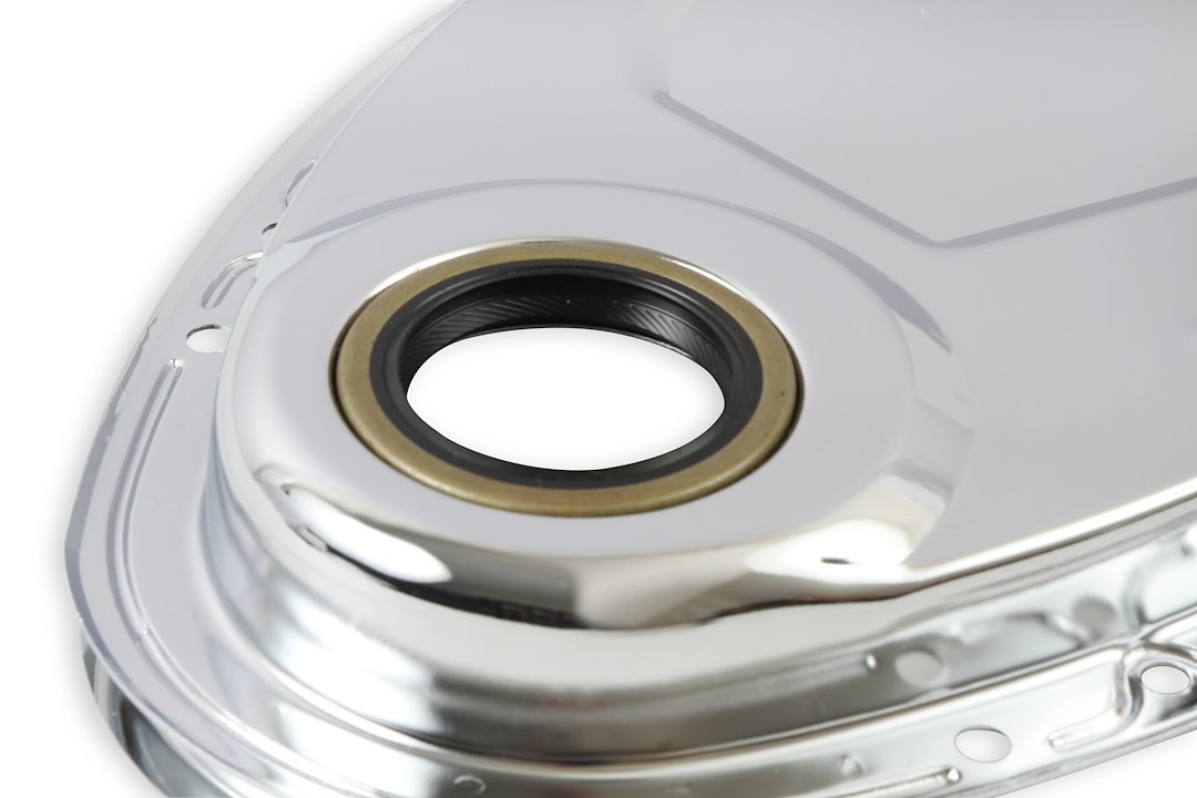 Mr. Gasket Timing Cover, One Piece Style, Chrome Plated, Steel, With Gaskets, With Bolts – 4590
