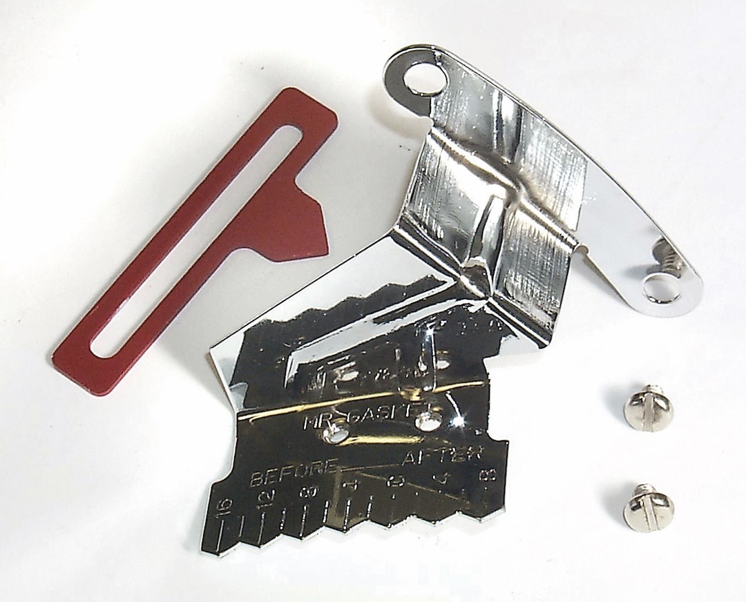 Mr. Gasket Timing Tab, For Use with Small Block Chevrolet Engines with Adjustable Pointer, Chrome – 4598