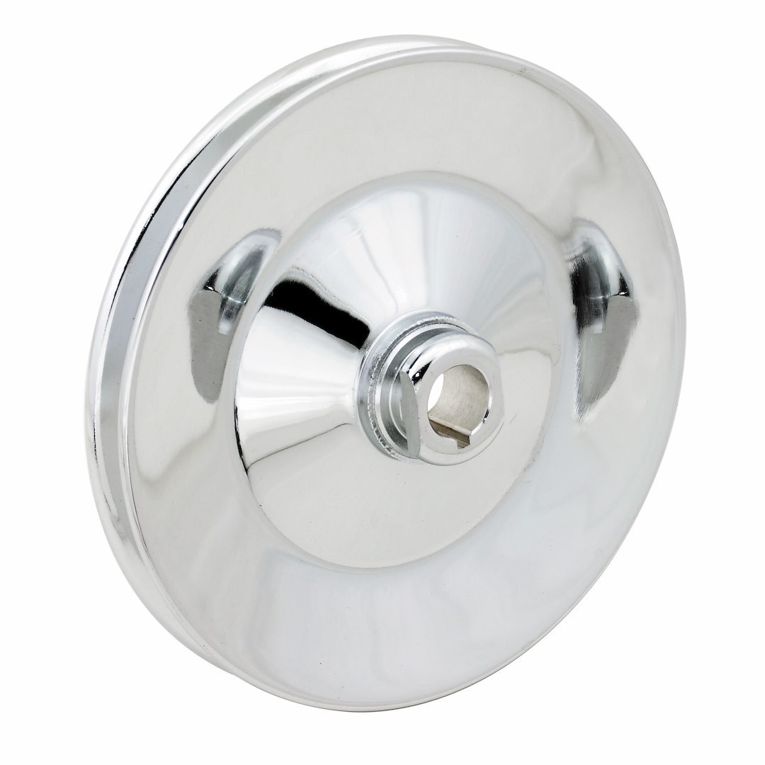 Mr. Gasket Power Steering Pump Pulley, Fits Early GM/ 1976-1984 Chevy, Single Groove V Belt, 5.75 Inch Outside Diameter, Chrome Plated, Silver – 4948G