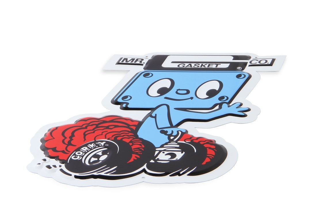Mr. Gasket Sign, 13-1/2 Inch X 11 Inch, Mr. Gasket Corky, Blue/ Red/ Black, Metal – 4C