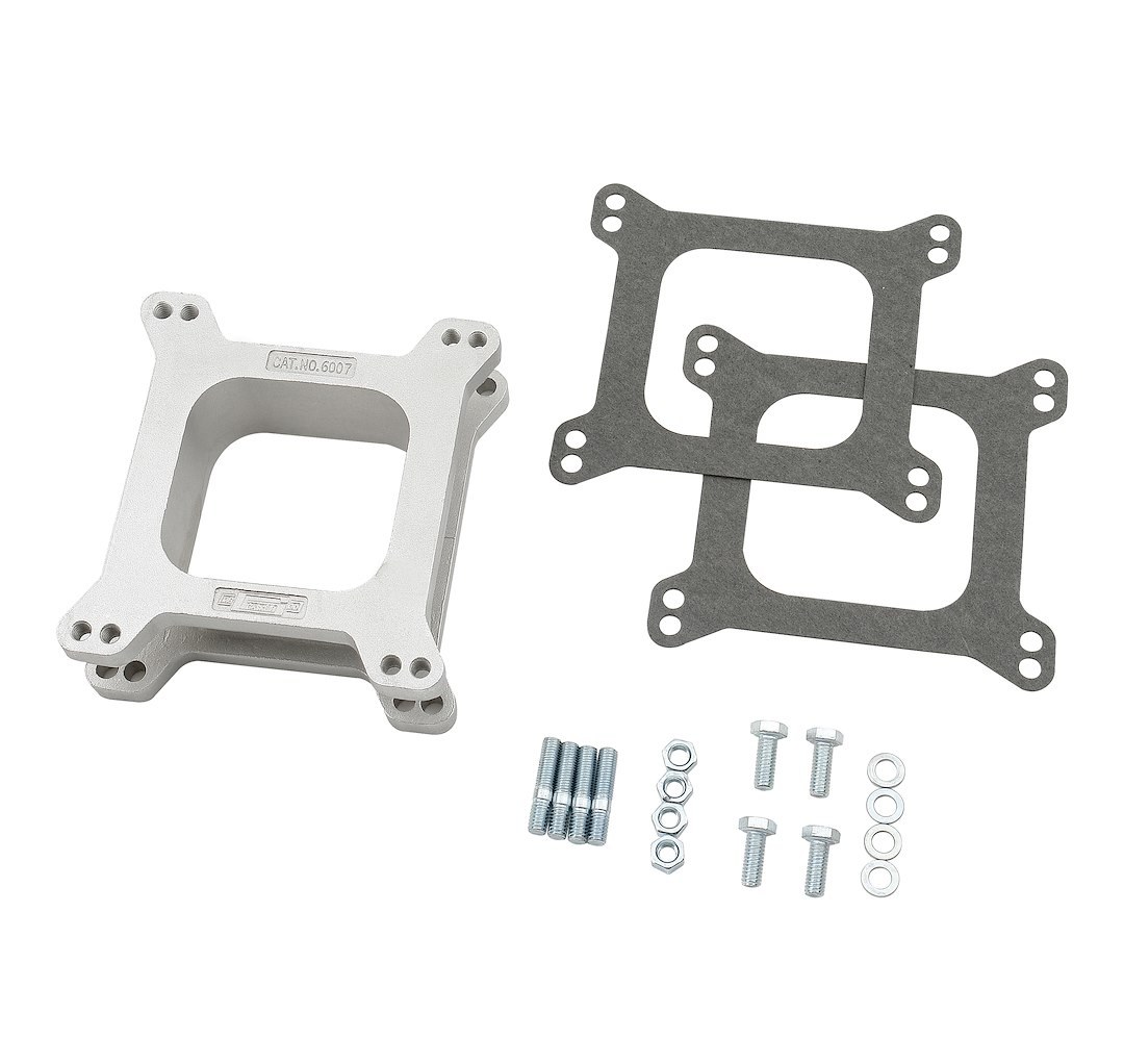 Mr. Gasket Carburetor Spacer, For Use with Standard Bolt Patterns for Holley and Carter, 2 Inch Open Center, 2 Inch Thick, Natural, Aluminum – 6007