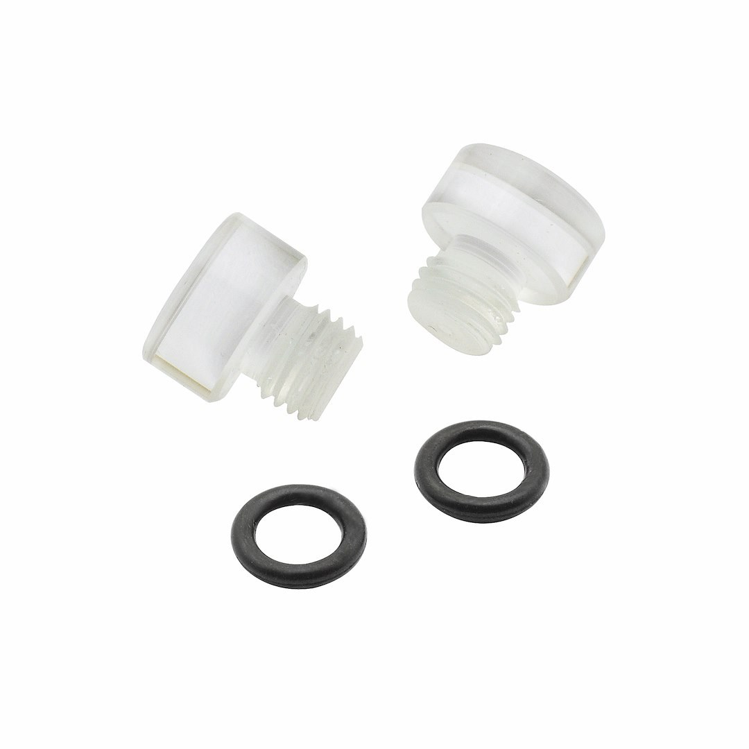 Mr. Gasket Carburetor Float Bowl Sight Plug, Clear, Plastic, Set of 2, With Sight Plug O-Rings – 6057