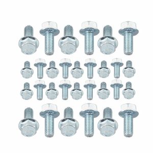 Mr. Gasket Oil Pan Bolt Set, For Use with Ford 289/ 302/ 351C/ 351W Cubic Inch Engines, Hex Style Head Type, Zinc Plated, Steel – 6087MRG