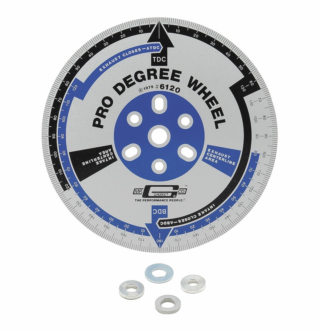 Mr. Gasket Camshaft Degree Tool, Use with Cylinder Heads on Engine, 11 Inch Wheel, Blue/ White – 6120MRG