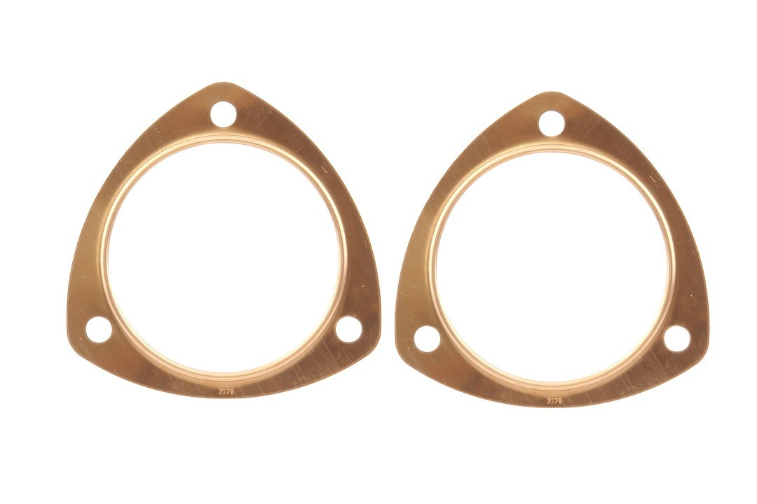 Mr. Gasket Exhaust Header Collector Gasket, 3-1/2 Inch Diameter, Triangle, 4-7/16 Inch Bolt Circle, 3/8 Inch Bolt Hole Size, Copper, Set of 2 – 7178C
