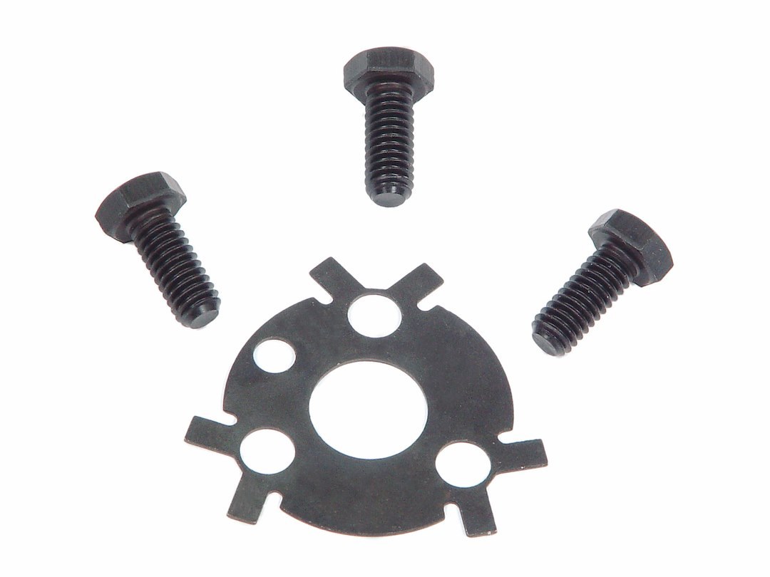 Mr. Gasket Camshaft Bolt Lock Plate, For Use with Chevrolet Small Block and Big Block Engines, With Bolts, Black Oxide Finish – 948G