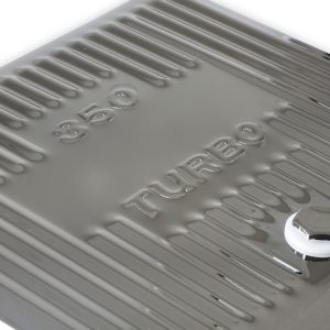 Mr. Gasket Auto Trans Oil Pan, GM TH350 Finned, Stock Capacity, Chrome, Steel, With Drain Plug – 9761