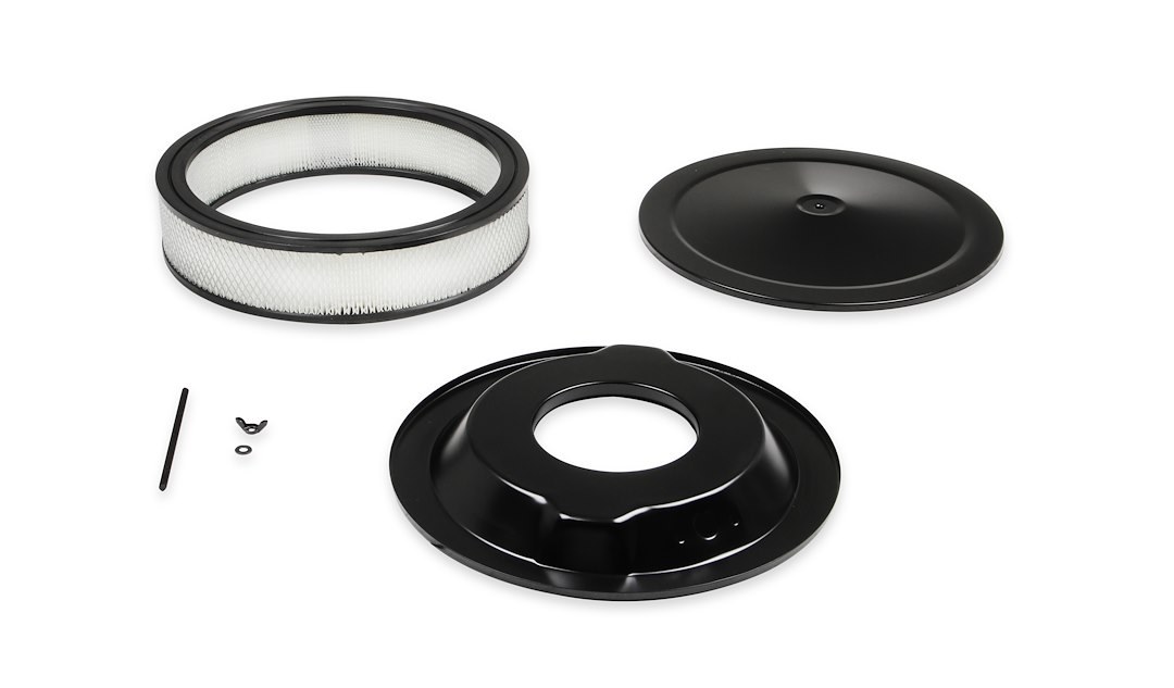 Mr. Gasket Air Cleaner Assembly, Competition, Fits 2/ 3/ 4 Barrel Carburetors, 5-1/8 Inch Flange, 14 Inch Diameter X 3 Inch Height, Round – 9790BP