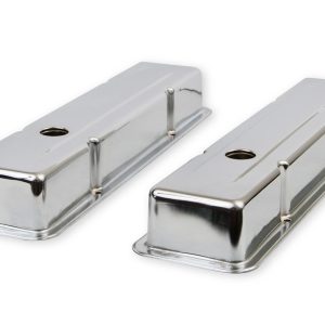 Mr. Gasket Valve Cover, For Use with Chevy Small Block, Stock Height, Without Bolts, Without Breather, With Baffle, Chrome, Silver, Steel – 9800