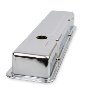 Mr. Gasket Valve Cover, For Use with Chevy Small Block, Stock Height, Without Bolts, Without Breather, With Baffle, Chrome, Silver, Steel – 9800
