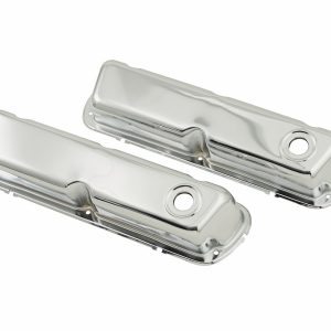 Mr. Gasket Valve Cover, For Use with Ford Small Block, Stock Height, Without Bolts, Without Breather, With Baffle, Chrome, Silver, Steel – 9804