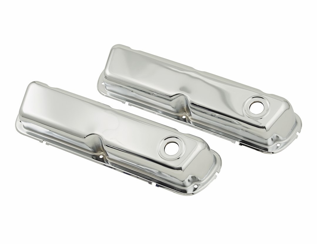 Mr. Gasket Valve Cover, For Use with Ford Small Block, Stock Height, Without Bolts, Without Breather, With Baffle, Chrome, Silver, Steel – 9804