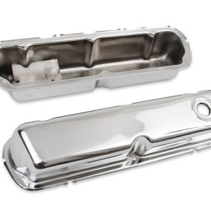 Mr. Gasket Valve Cover, For Use with Ford Small Block, Stock Height, Without Bolts, Without Breather, With Baffle, Chrome, Silver, Steel – 9804