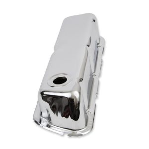 Mr. Gasket Valve Cover, For Use with Ford Small Block, Stock Height, Without Bolts, Without Breather, With Baffle, Chrome, Silver, Steel – 9804