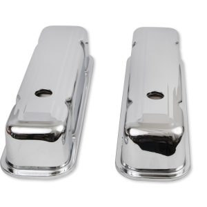 Mr. Gasket Valve Cover, For Use with Pontiac V8, Tall Height, Without Bolts, Without Breather, With Baffle, Chrome, Silver, Steel, Set of 2 – 9805