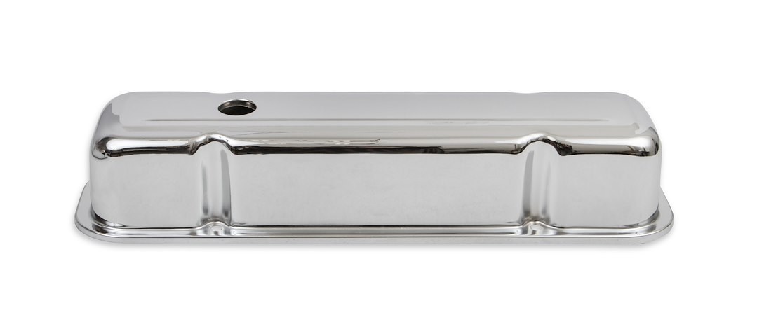 Mr. Gasket Valve Cover, For Use with Pontiac V8, Tall Height, Without Bolts, Without Breather, With Baffle, Chrome, Silver, Steel, Set of 2 – 9805