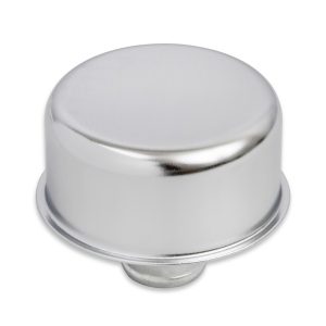 Mr. Gasket Crankcase Breather Cap, Round, 2-1/8 Inch Tall X 2-1/2 Inch Diameter, Push IN, Chrome, Without Grommet – 9810