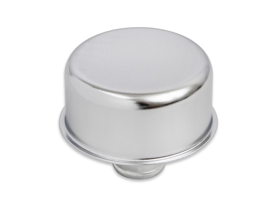 Mr. Gasket Crankcase Breather Cap, Round, 2-1/8 Inch Tall X 2-1/2 Inch Diameter, Push IN, Chrome, Without Grommet – 9810