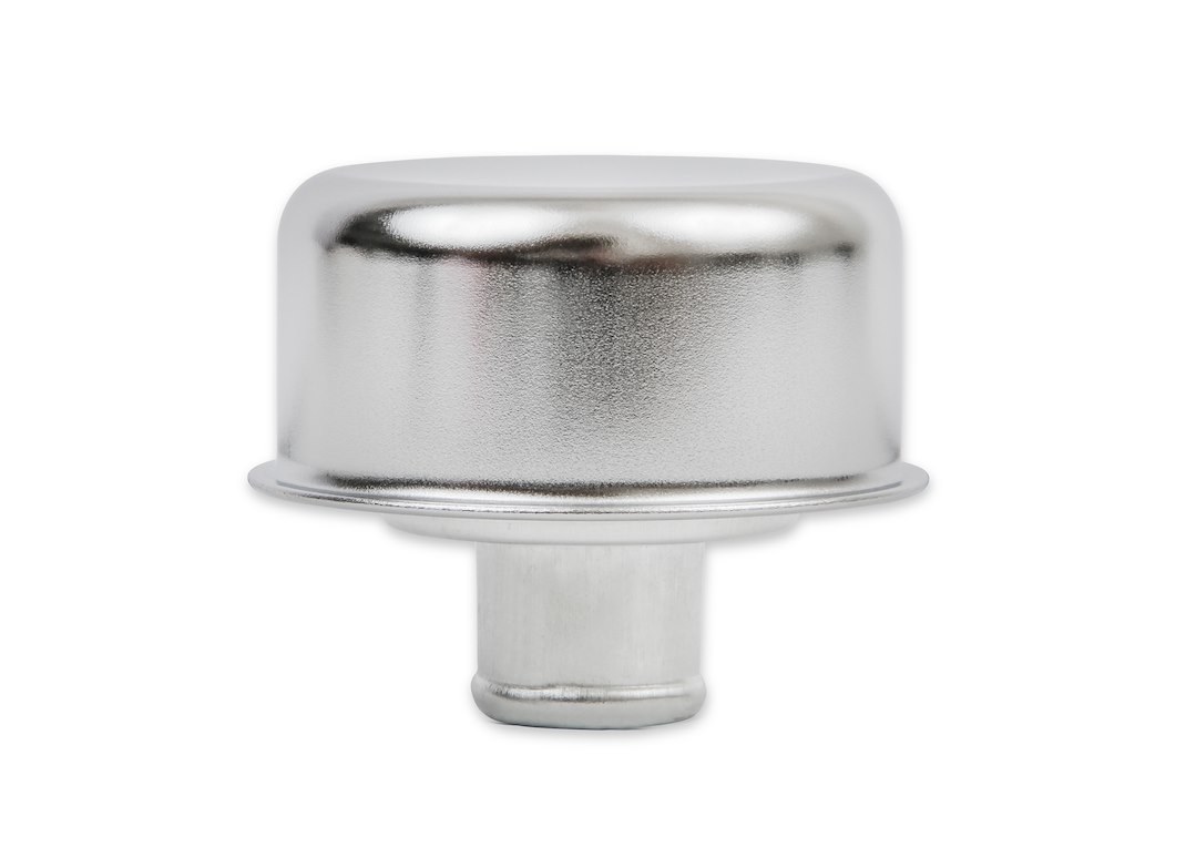 Mr. Gasket Crankcase Breather Cap, Round, 2-1/8 Inch Tall X 2-1/2 Inch Diameter, Push IN, Chrome, Without Grommet – 9810