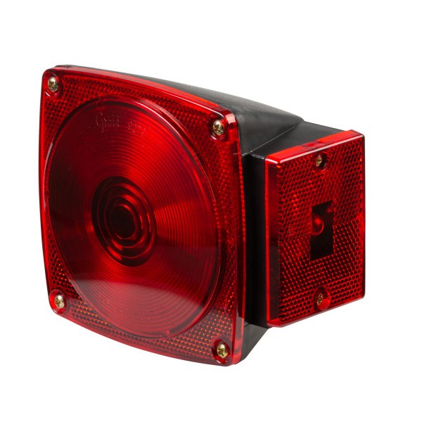 Grote Perlux Trailer Light, Stop/ Turn/ Tail Light with Side Marker Light, Incandescent Bulbs, Square Housing, Red Lens, 4-1/2 Inch Square – 52302-5