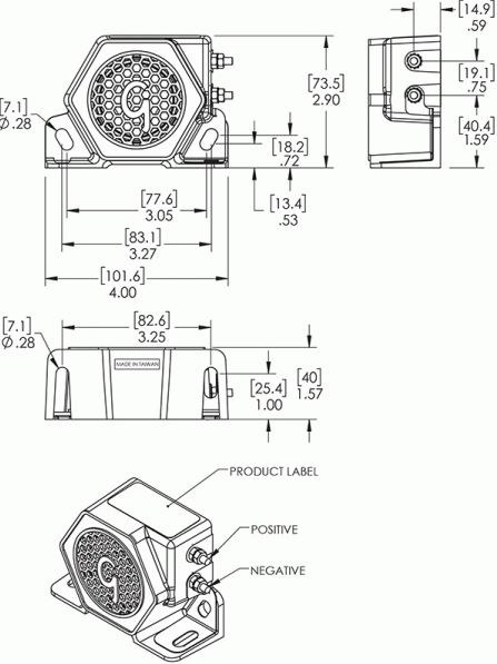 Grote Perlux Backup Alarm, Standard Beep, 97 Decibel, 12 – 24 Volt, Blue Housing, Nylon, Water and Dust Resistant, Bolt-On Mount – 73040