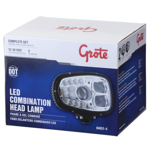 Grote Perlux Snow Plow Light, Auxiliary Headlight, With Turn Signals, 32 Watt High Beam/ 14 Watt Low Beam, LED Clear Bulb – 84651-4