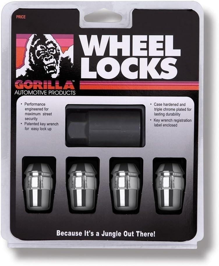 Gorilla Automotive Wheel Lock, Acorn, Lug Nut Lock, 1/2 Inch X 20 Thread Size, 60 Degree Conical, 1.4 Inch Overall Length, Chrome Plated – 71681N