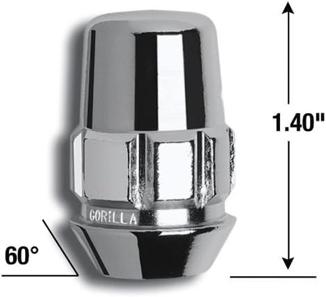 Gorilla Automotive Wheel Lock, Acorn, Lug Nut Lock, 1/2 Inch X 20 Thread Size, 60 Degree Conical, 1.4 Inch Overall Length, Chrome Plated – 71681N