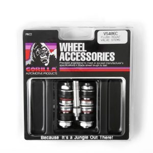 Gorilla Automotive Valve Stem, Bolt IN Mount, Flush, Chrome Plated, Chrome Knurled Cap, With Threaded Fill Extension Tube, Set of 4 – VS406C