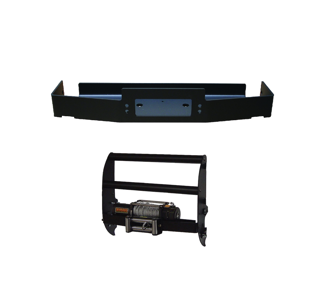 Go Ind Grille Guard, Winch System, Black Matte Powder Coated Steel, Without Brush Guard, Without Skid Plate, Without Step Plate – 34647BCOMBO