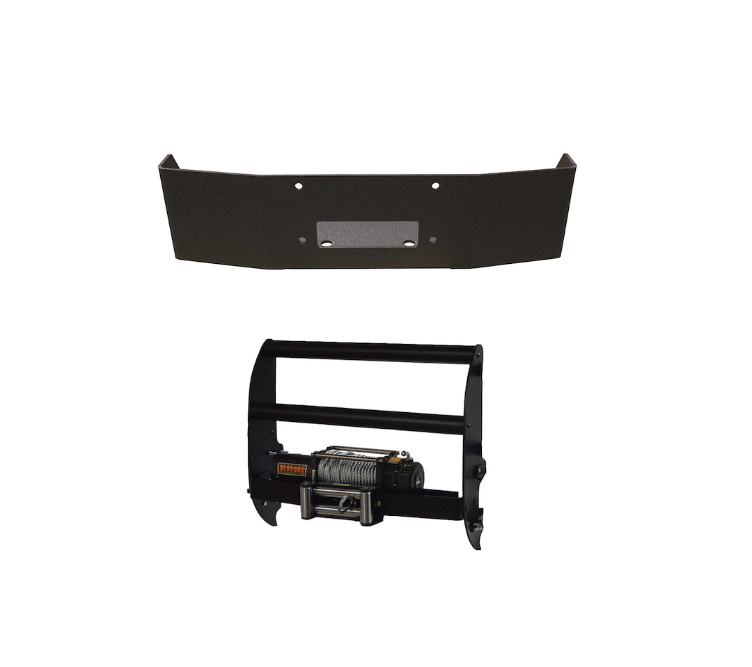 Go Ind Grille Guard, Winch System, Black Matte Powder Coated Steel, Without Brush Guard, Without Skid Plate, Without Step Plate – 35647BCOMBO