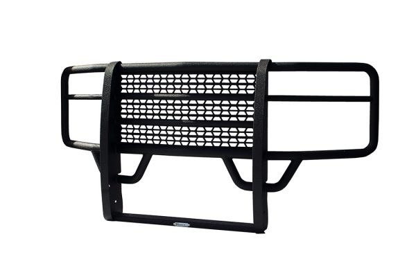 Go Ind Grille Guard, Rancher ™, Ultimate Armor Coated, Black, Steel, 1.9 Inch Diameter, With Brush Guard, Without Skid Plate, With Step Plate – 44757